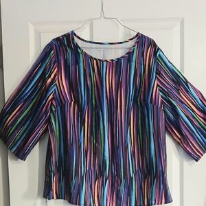 Multicolor Striped Women's Top Size OXL